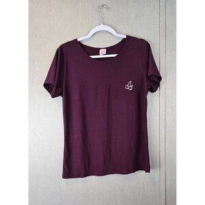 Princess New York Blouse Womens 1X Red Maroon Stretchy Fitted Cherry Logo 90s
